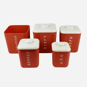 RARE VTG 1950s Lustro Ware Pink Plastic Canister Set and Cookie Jar MCM Retro